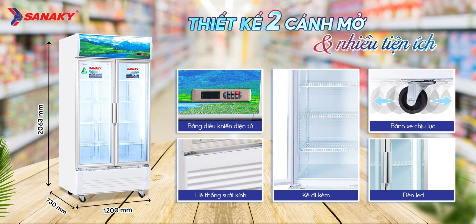 Tủ mát Sanaky Inverter 2 cánh VH-1209HP3 mang tới nhiều tiện nghi cho hộ kinh doanh