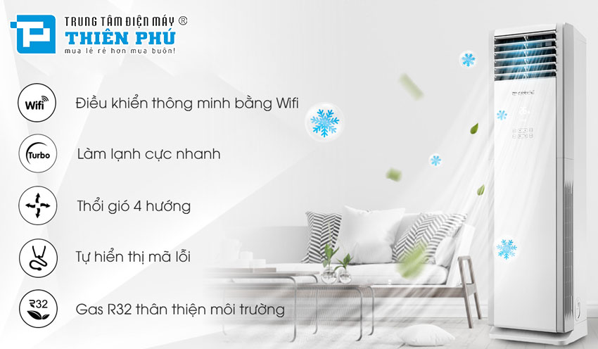 Tận hưởng không gian mát lạnh với điều hòa cây Gree giá rẻ GVC42ALXH-M6NNC7B – Công suất 42000btu, công nghệ Turbo