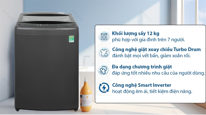 Máy giặt LG cửa trên T2512VBTB- Giặt thơm, sạch, êm ái nhờ Smart Inverter và TurboDrum