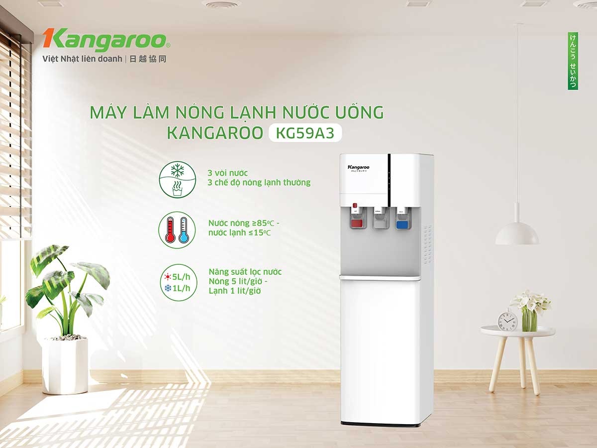 Đánh giá công nghệ làm lạnh và hiệu suất hoạt động của cây nước nóng lạnh Kangaroo 3 vòi KG59A3