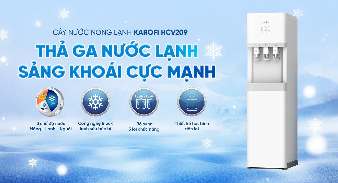 Cây nước nóng lạnh Karofi 3 vòi HCV209 đỉnh cao công nghệ trong từng giọt nước