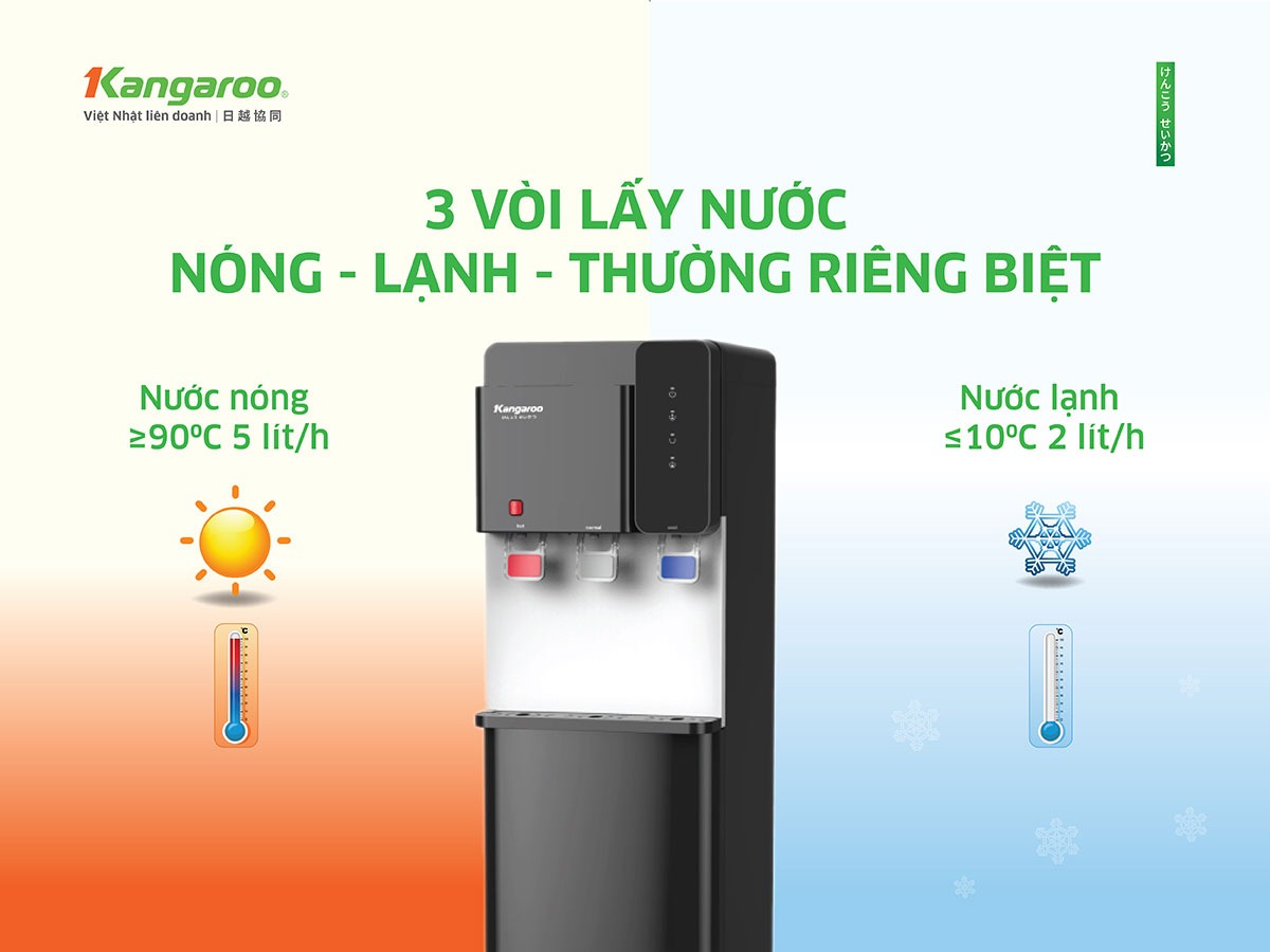 Cây nước nóng lạnh Kangaroo 3 vòi KG699A3 sự kết hợp hoàn hảo giữa hiệu năng ấn tượng và thiết kế hiện đại