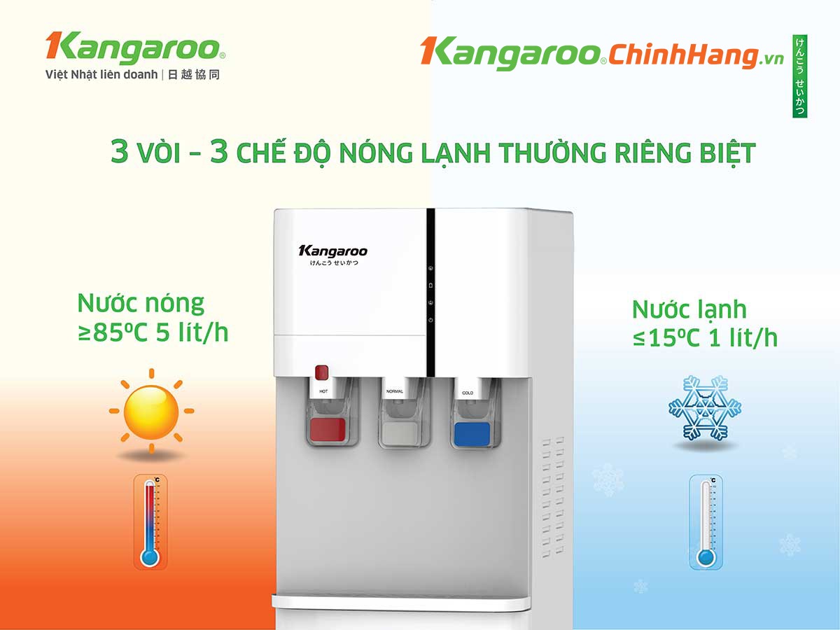 Đánh giá công nghệ làm lạnh và hiệu suất hoạt động của cây nước nóng lạnh Kangaroo 3 vòi KG59A3