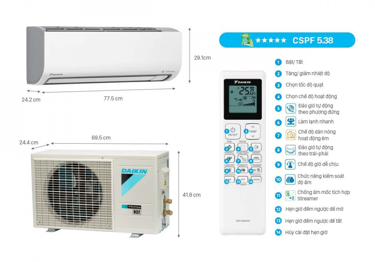 Hướng dẫn cách sử dụng điều hòa Daikin 9000btu FTKF25ZVMV mới 2025