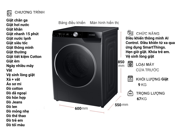 Đầu tư đáng giá cho cả gia đình với máy giặt samsung cửa ngang 9kg WW90TP44DSB/SV