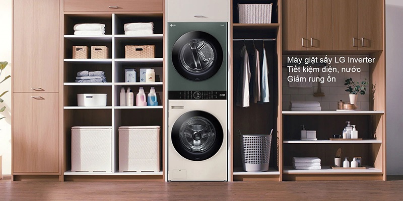 Tháp giặt sấy LG WT2116SHEG giải pháp giặt sấy tối ưu cho mọi gia đình