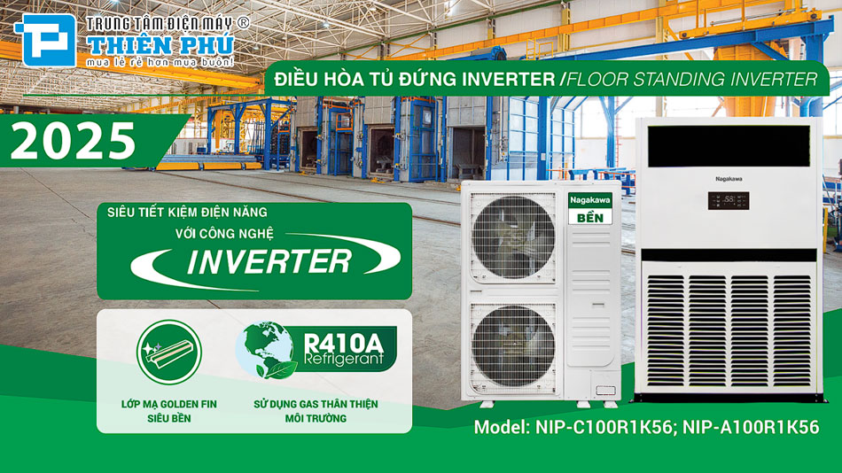 Tối ưu hiệu suất làm mát với điều hòa cây Nagakawa inverter 2 chiều NIP-A100R1K56