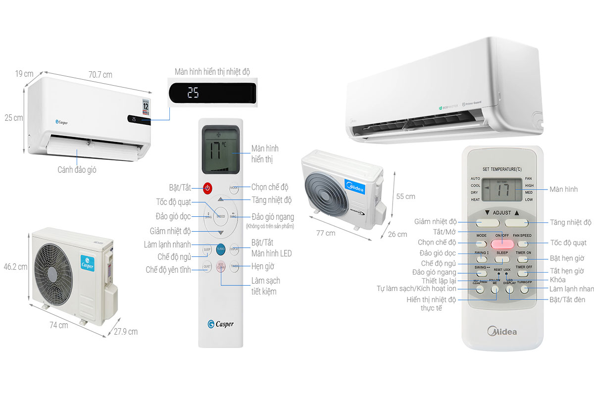 So sánh điều hòa Casper GC-09IB36 và Midea MSCE-10CRFN8, nên mua điều hòa inverter nào?