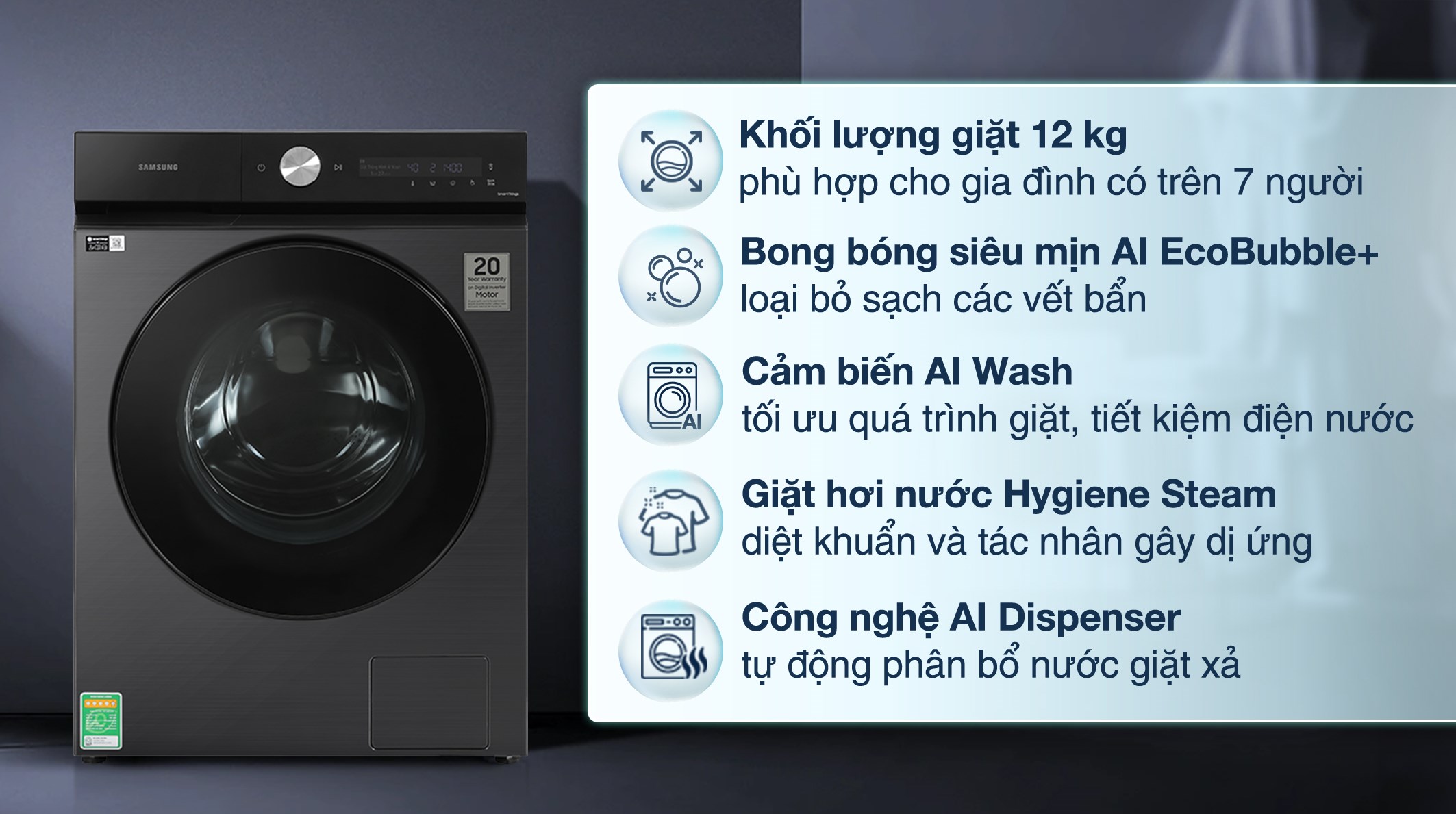 Khám phá khả năng giặt giũ trên máy giặt samsung 12kg WW12CB944DGB/SV