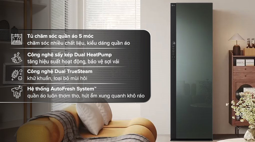 Bảo vệ trang phục hiện đại cùng tủ chăm sóc quần áo LG 5 móc SC5MNR4G