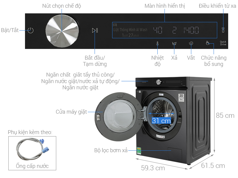 Máy giặt Samsung 10kg WW10TP44DSB/SV và WW10DB7U34GBSV: Giá, tính năng, công nghệ mới nhất 2025
