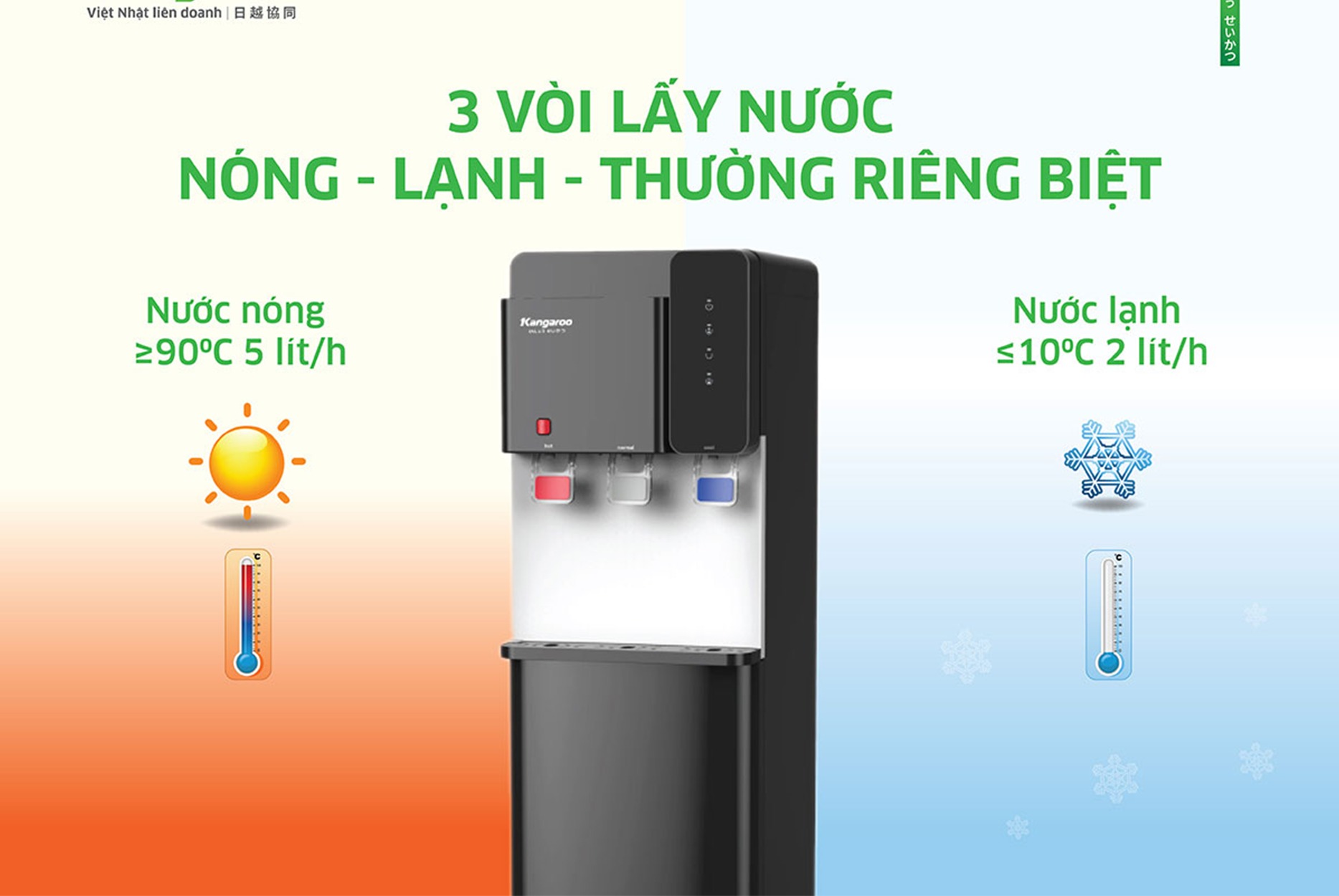 Cây nước nóng lạnh Kangaroo 3 vòi KG699A3 phong cách hiện đại, hiệu suất ưu việt cho mọi gia đình