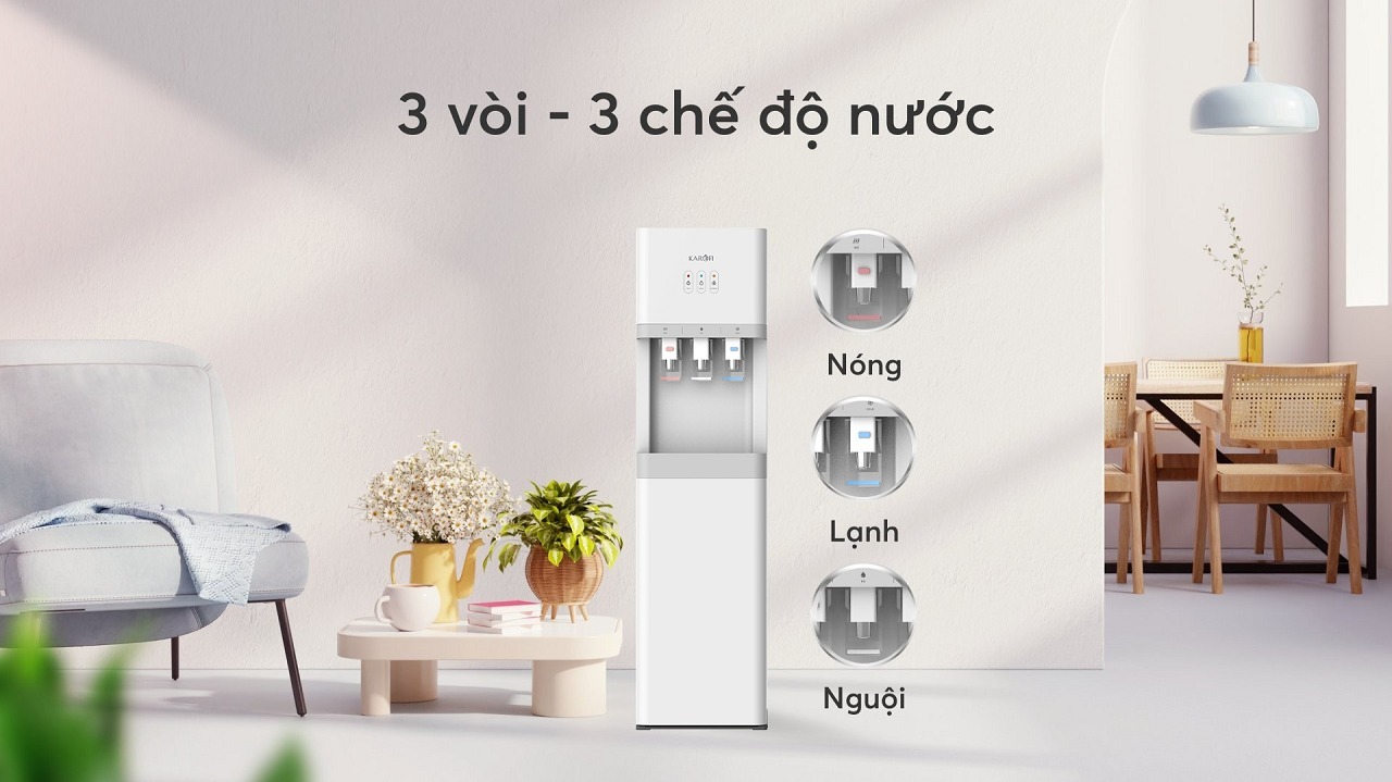 Cây nước nóng lạnh Karofi 3 vòi HCV208 hiện đại và hiệu suất tối ưu cho không gian sống tiện nghi