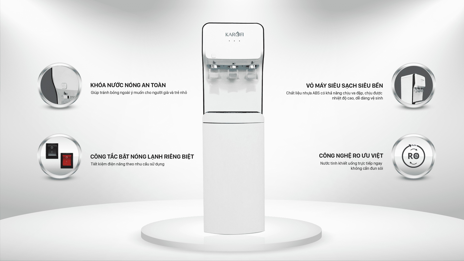 Cây nước nóng lạnh Karofi 3 vòi HC18 sự kết hợp hoàn hảo giữa thiết kế hiện đại và hiệu suất ổn định