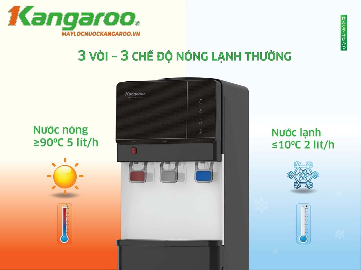 Cây nước nóng lạnh Kangaroo 3 vòi KG64A3 bước tiến công nghệ cho không gian hiện đại