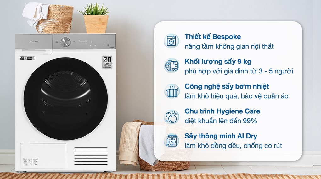 5 đặc điểm đáng chú ý có trong máy sấy quần áo Samsung Bespoke DV90BB9440GH/SV