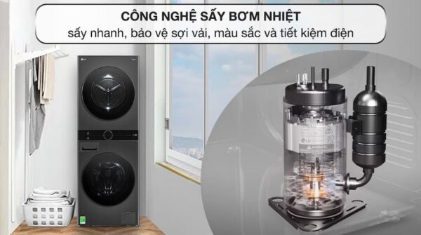 4 ưu điểm đáng chú ý của tháp giặt sấy LG thông minh WT1410NHB 