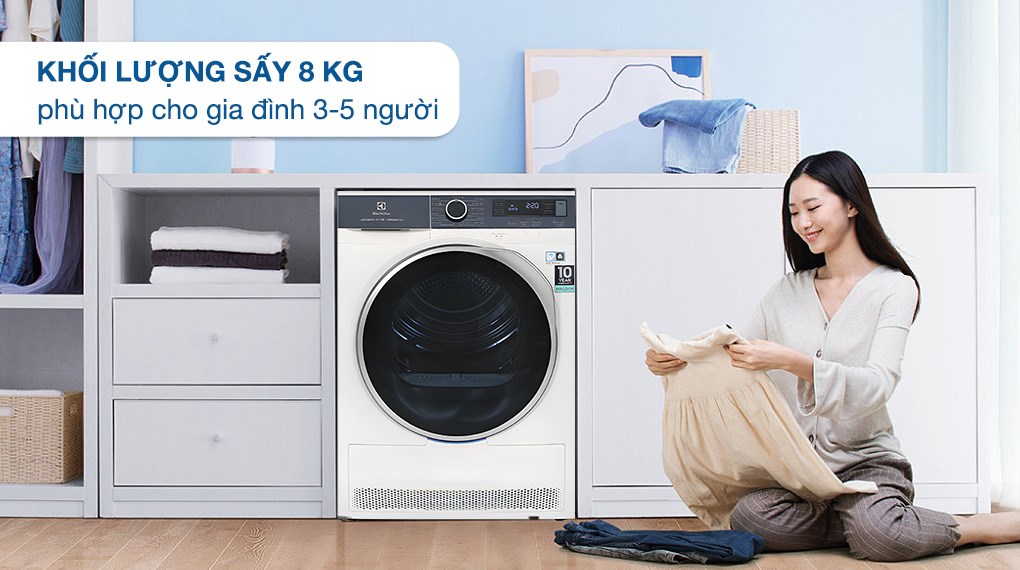 Máy sấy quần áo Electrolux EDH803J5WC giải pháp tối ưu cho ngày mưa gió
