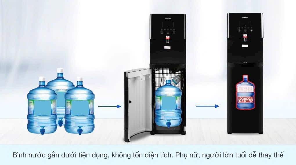 Cây nước nóng lạnh Toshiba hút bình RWF-W1830BV (K) công nghệ làm lạnh nhanh, an toàn sức khỏe