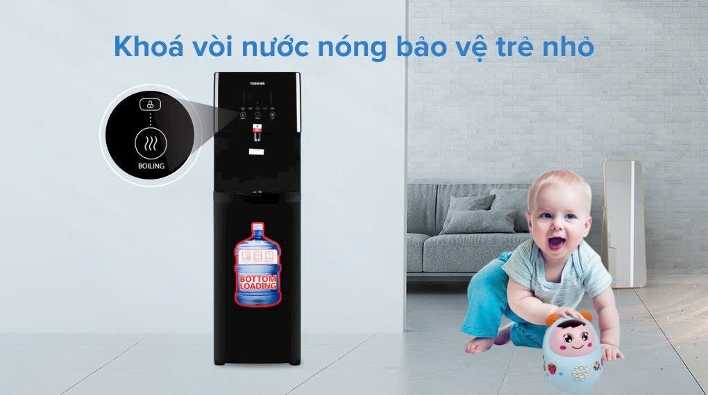 Cây nước nóng lạnh Toshiba hút bình RWF-W1830BV (K) công nghệ làm lạnh nhanh, an toàn sức khỏe
