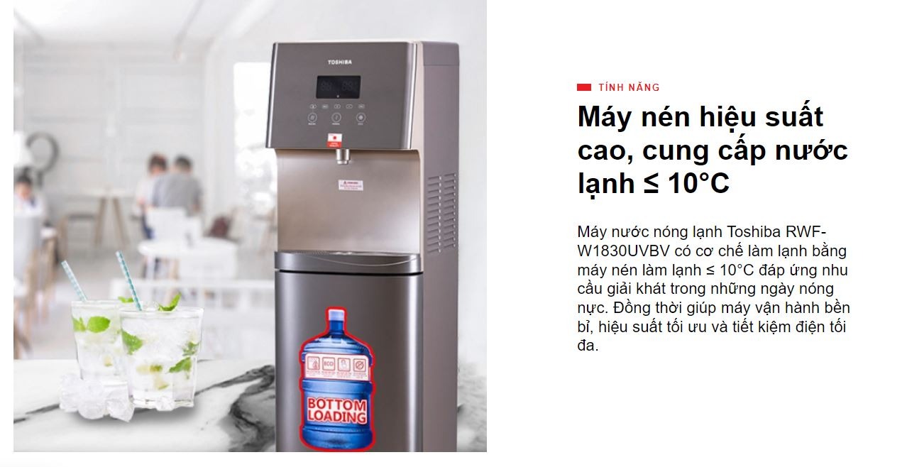 Cây nước nóng lạnh Toshiba hút bình RWF-W1830UVBV(T) thiết kế tinh tế và công nghệ đột phá cho không gian hiện đại