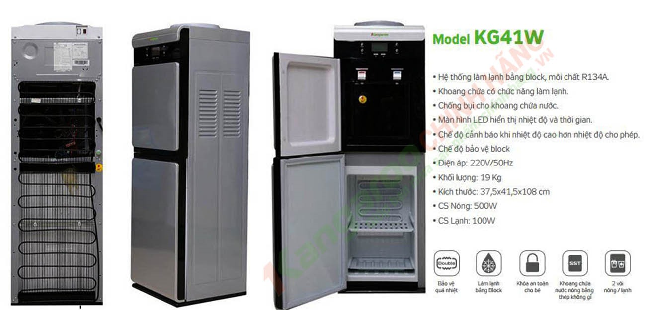 Cây nước nóng lạnh Kangaroo úp bình KG41W thiết kế hiện đại, công nghệ ưu việt