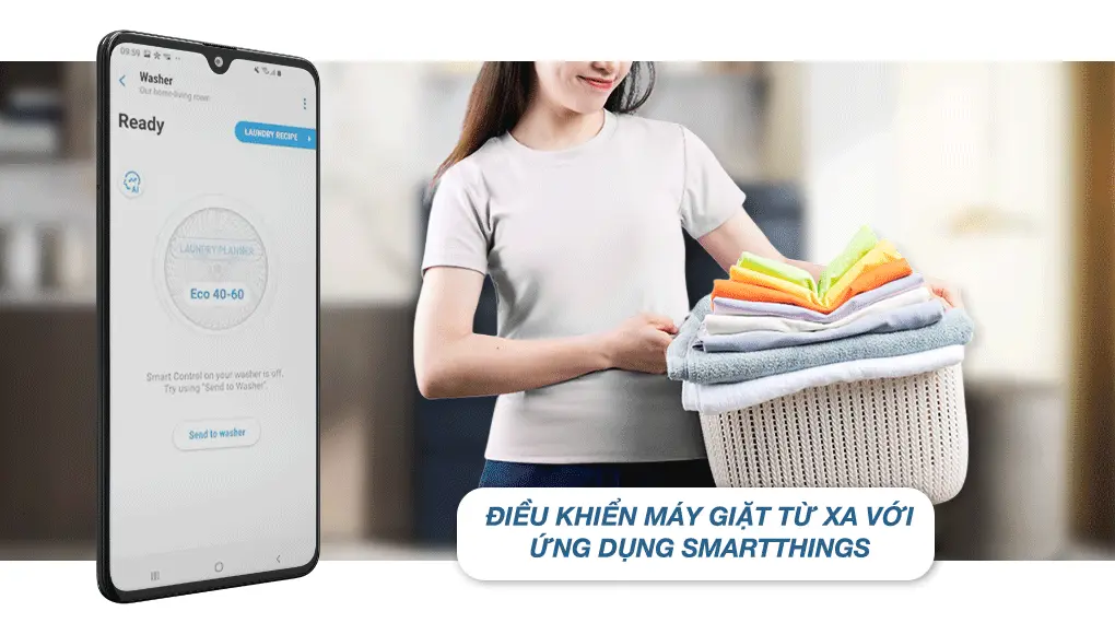Trải nghiệm điều khiển từ xa qua ứng dụng SmartThings với máy giặt Samsung giá rẻ WW12CGP44DSH/SV