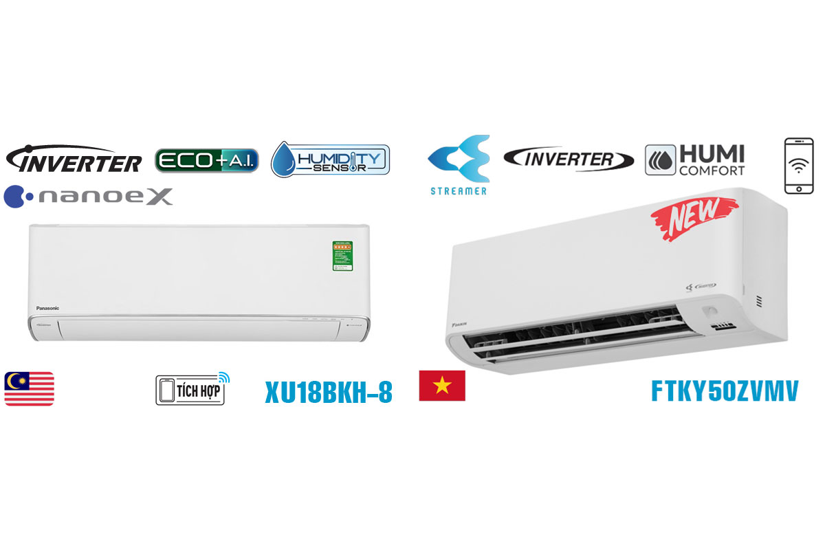 Điều hòa Panasonic CS-XU18BKH-8 và Daikin FTKY50ZVMV máy nào tiết kiệm điện hơn?