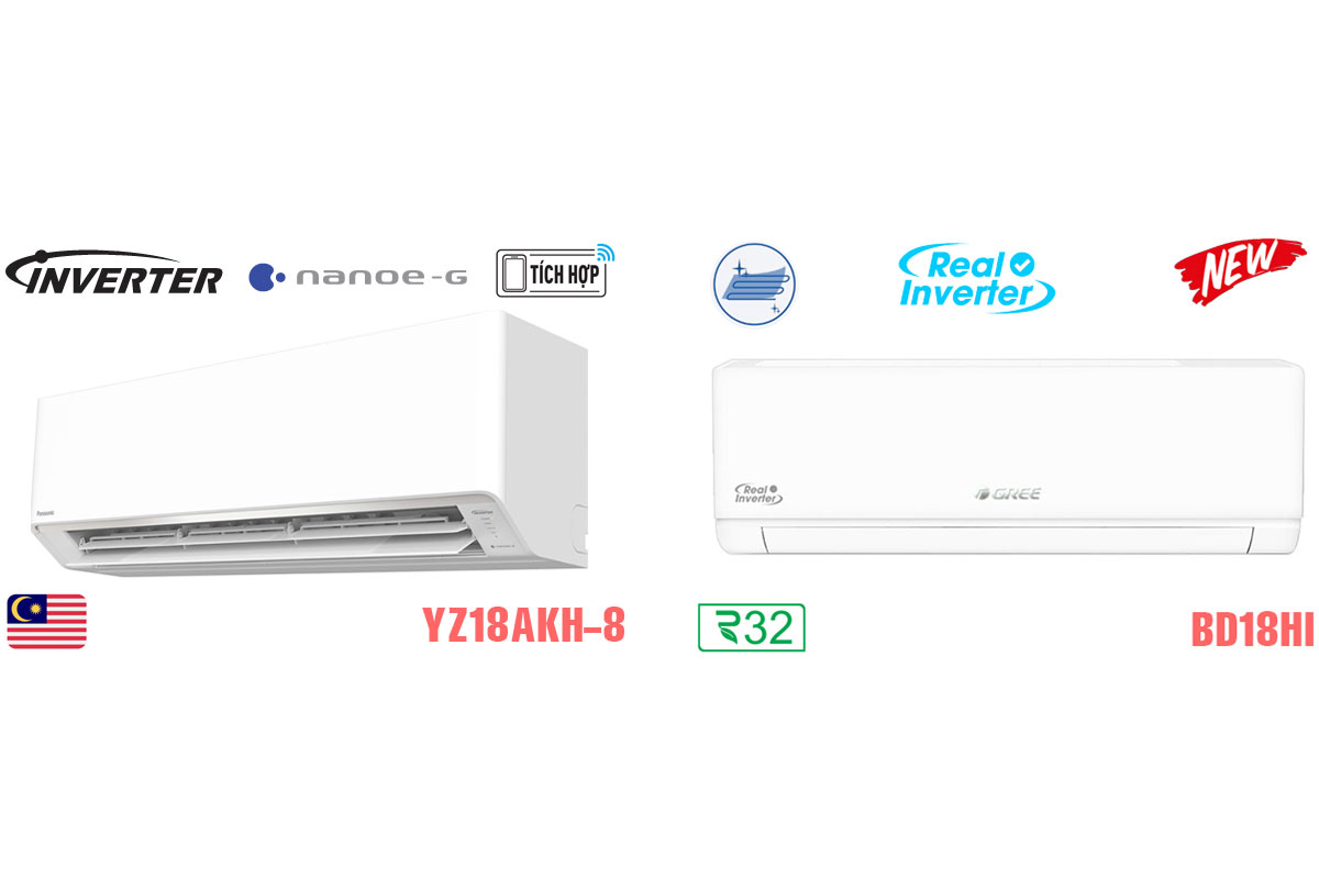 So sánh điều hòa Panasonic CS-YZ18AKH-8 và Gree BD18HI, điều hòa 2 chiều nào đáng mua?