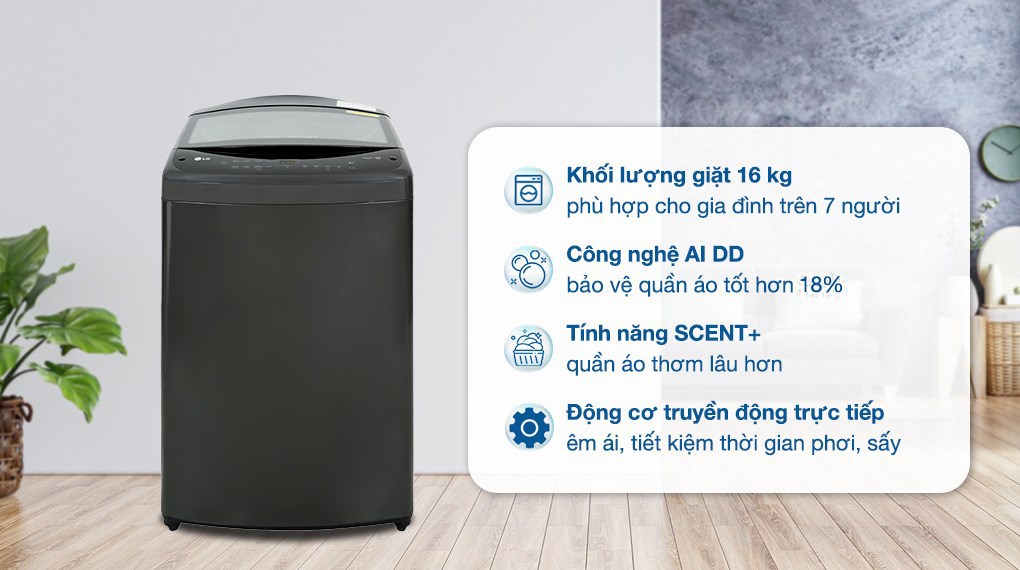 Máy giặt LG lồng đứng 16kg TV2516DV3B trong gia đình đông người có đáp ứng nổi?