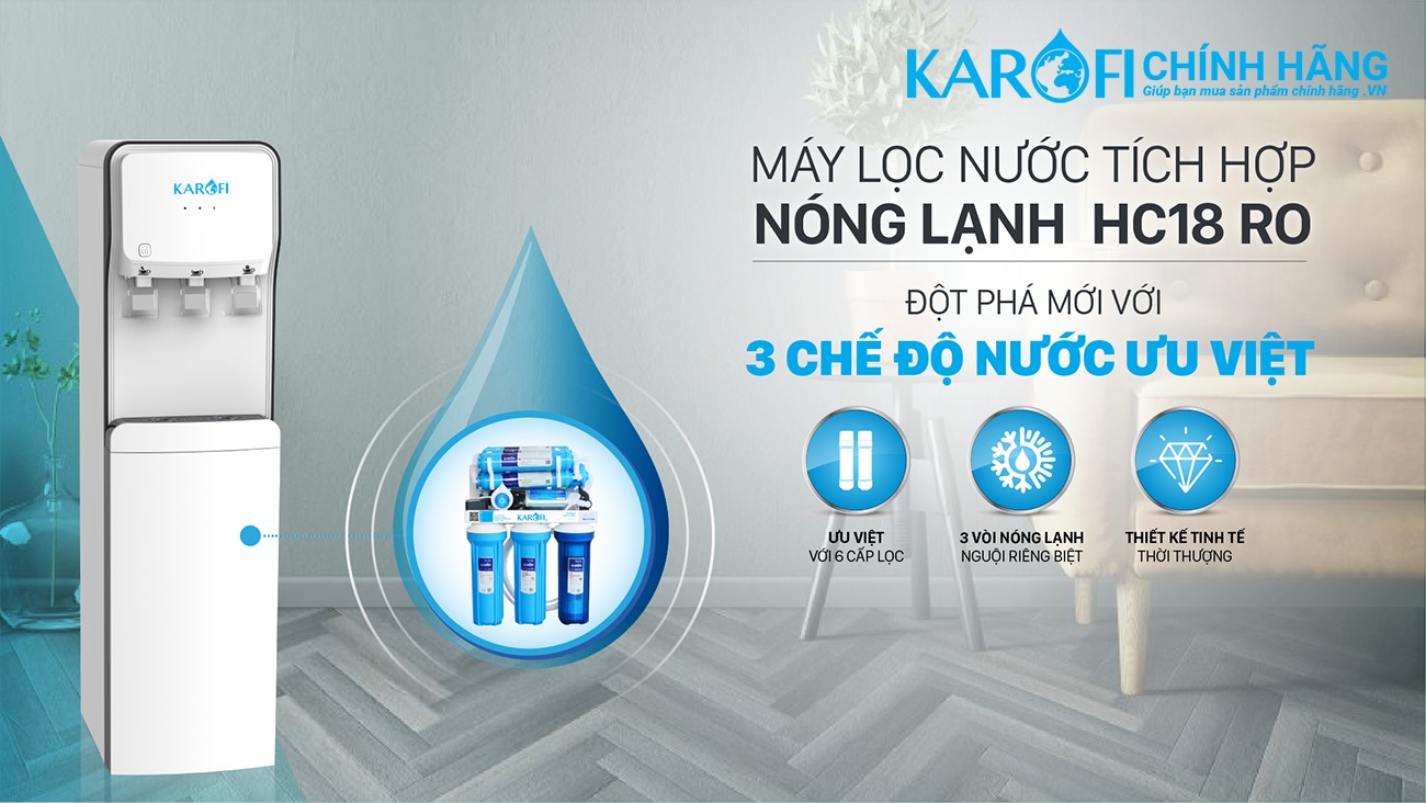 Cây nước nóng lạnh Karofi hút bình HC18 giải pháp cung cấp nước an toàn, tiện lợi mỗi ngày