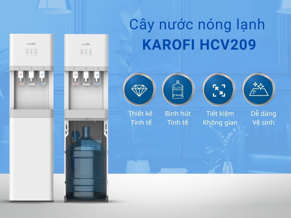 Cây nước nóng lạnh Karofi hút bình HCV209 tiện ích 3 trong 1, mang nước sạch tinh khiết đến mọi gia đình