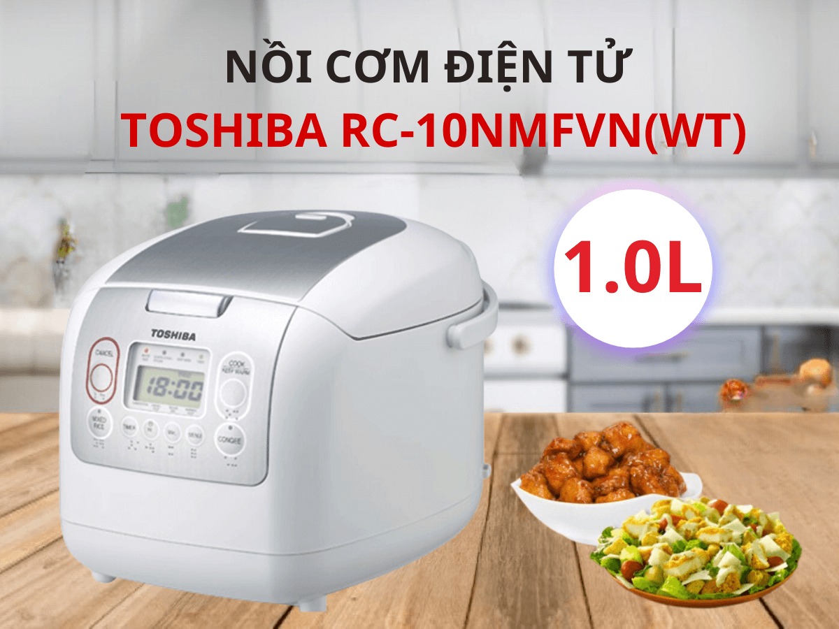 Nồi cơm điện tử Toshiba RC-10NMFVN(WT) 1 Lít thiết kế hiện đại, đa chức năng