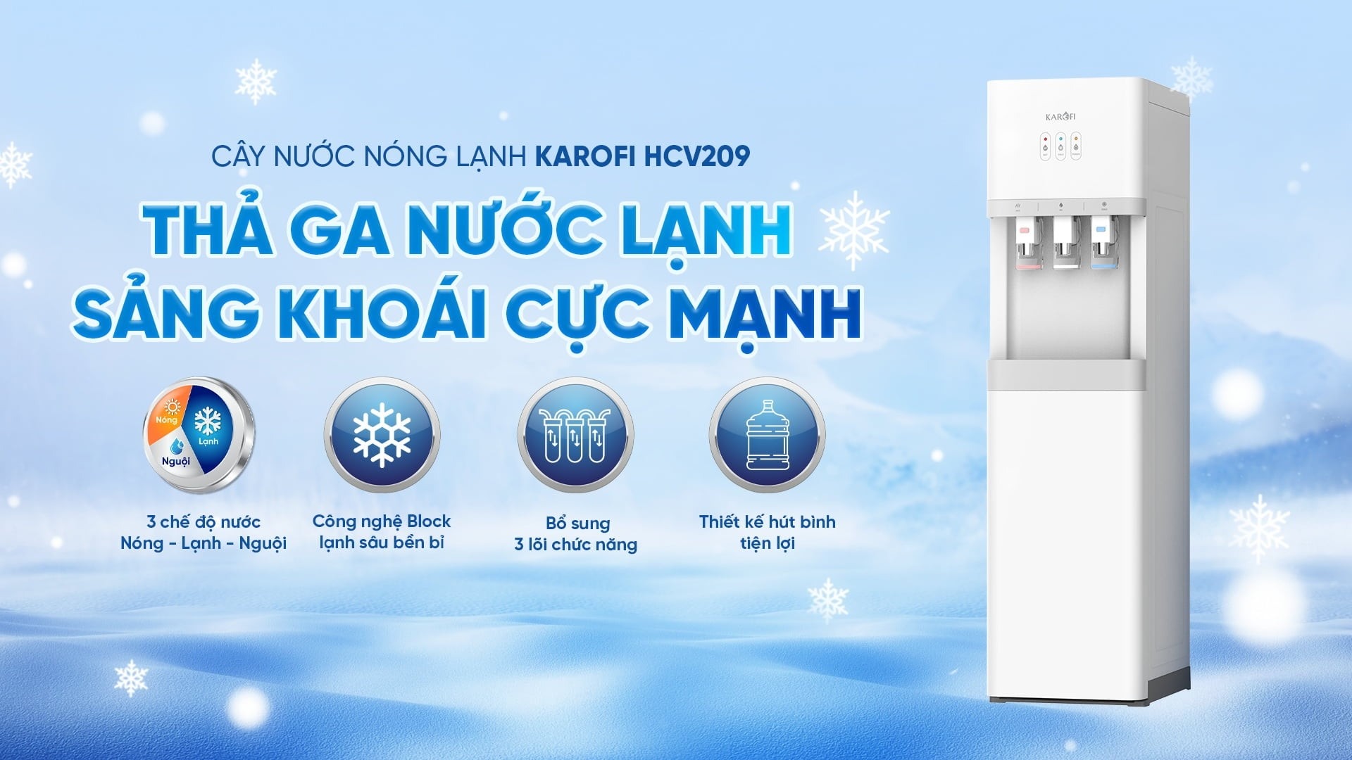 Khám phá công nghệ hiện đại trên cây nước nóng lạnh Karofi 3 vòi HCV209