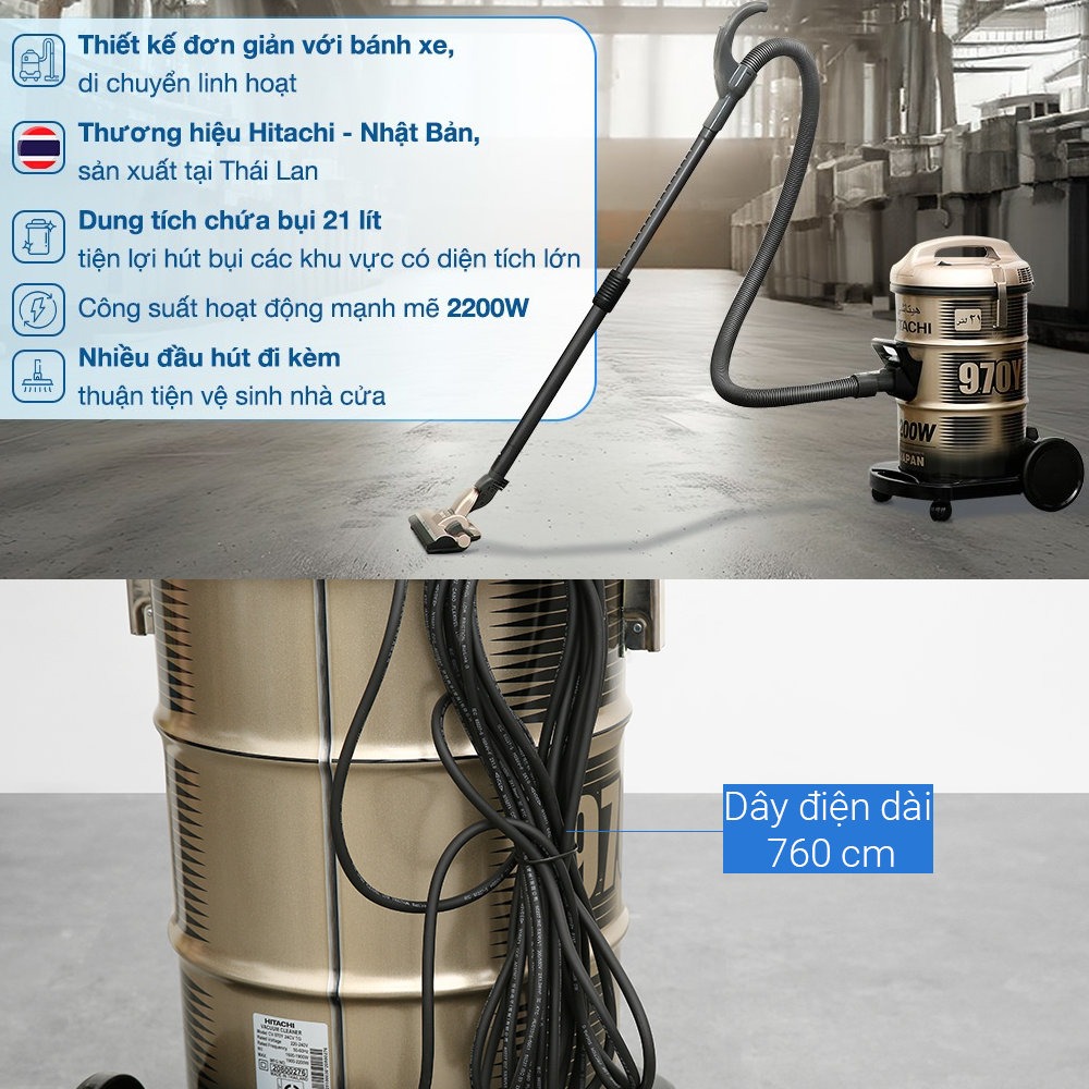 Máy hút bụi công nghiệp Hitachi giá rẻ CV-970Y/BR giải pháp làm sạch hiệu quả cho doanh nghiệp