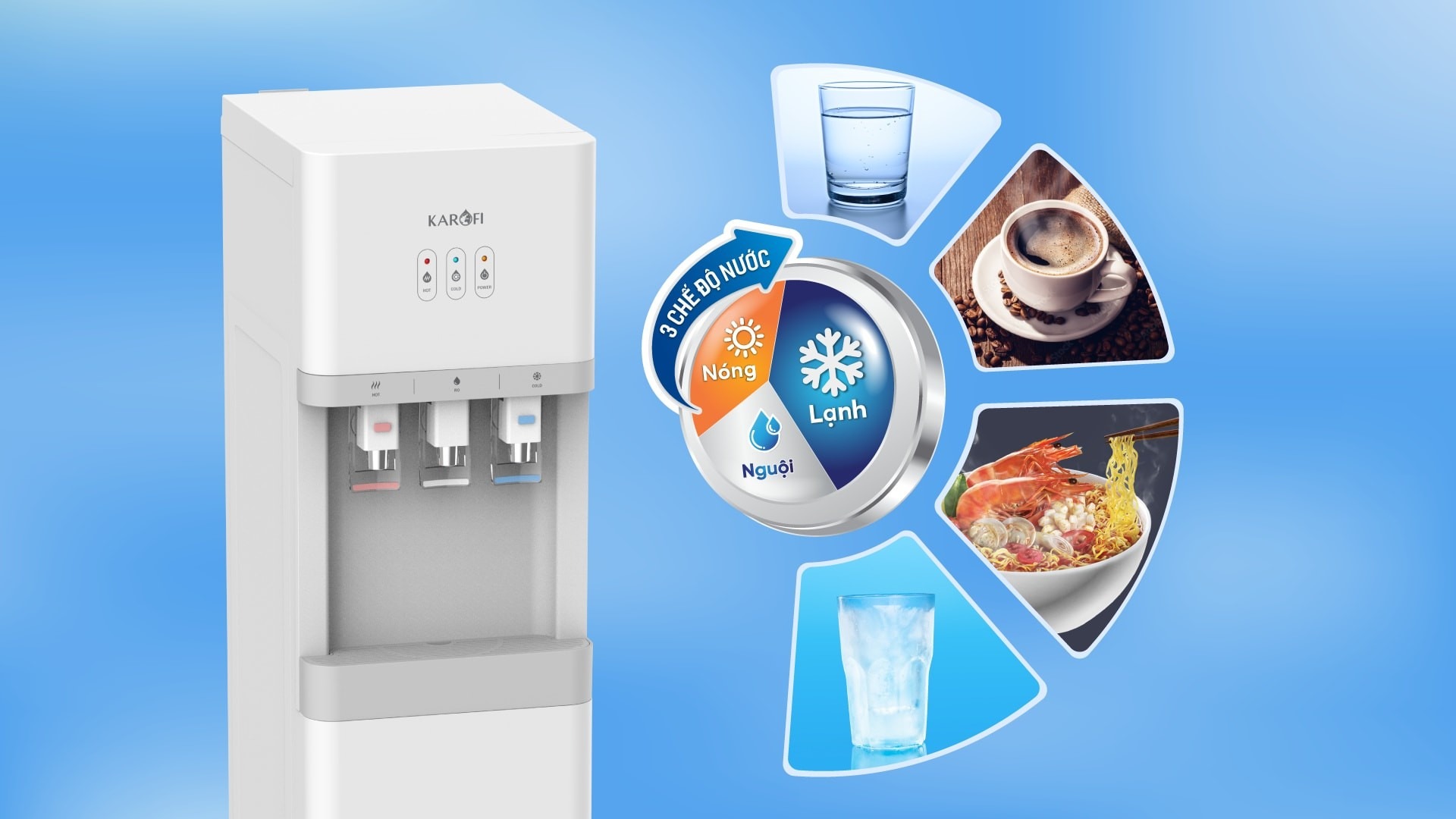 Cây nước nóng lạnh Karofi hút bình HCV209 tiện ích 3 trong 1, mang nước sạch tinh khiết đến mọi gia đình