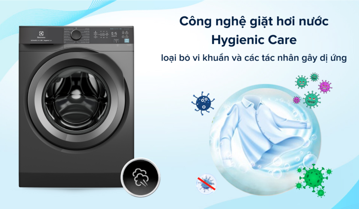 Công nghệ giặt hơi nước, bảo vệ sợi vải tối ưu trên máy giặt Electrolux cửa ngang 10Kg EWF1024D3SC