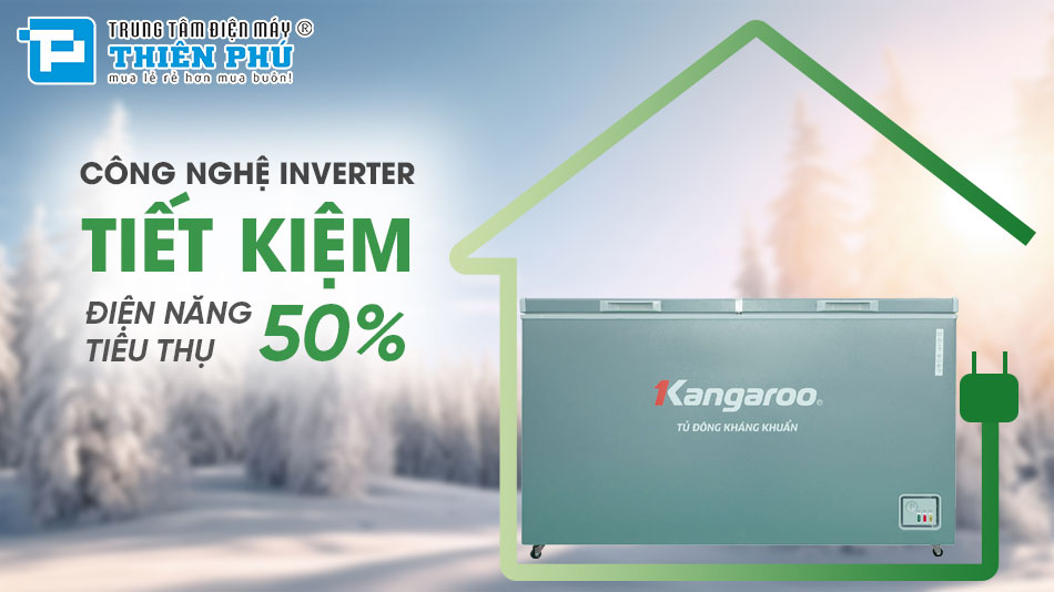 Tủ Đông Kangaroo Inverter 2 Ngăn 2 Cánh 415 Lít Dàn Nhôm KGFZA415IG2