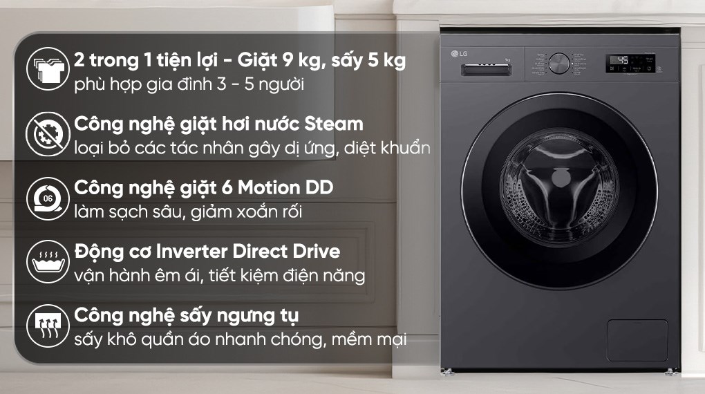 Tìm hiểu 8 lý do máy giặt sấy LG 9kg FB1209D5M nên trải nghiệm cho gia đình