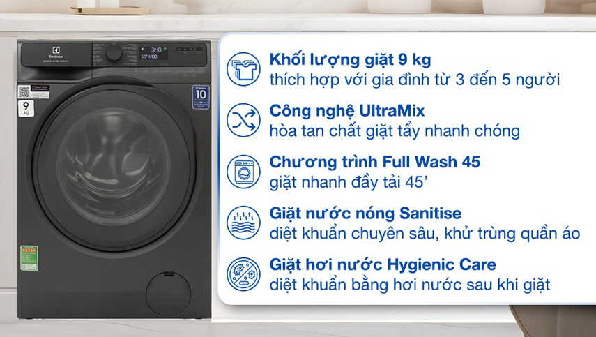 Khám phá sức mạnh trên máy giặt Electrolux cửa trước EWF9023P5SC êm ái và tiết kiệm điện