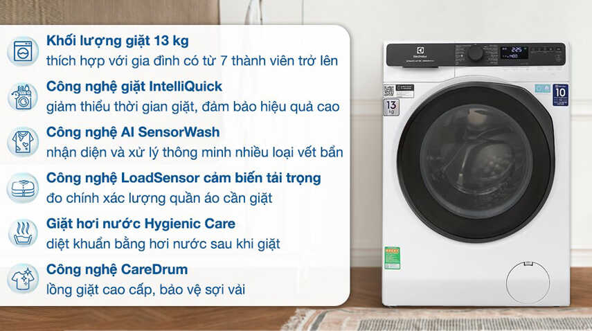 Công nghệ giặt thông minh trên máy giặt Electrolux 13kg lồng ngang EWF1343R7WC