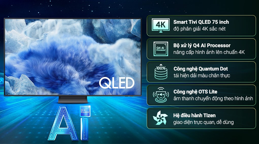 Smart Tivi Samsung 75 inch QA75Q7F5AKXXV: Màn hình lớn, hiển thị 4K sắc nét