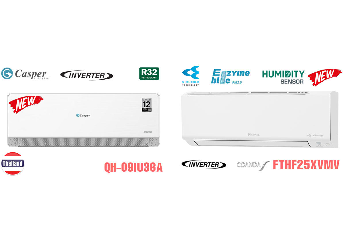 So sánh điều hòa Casper QH-09IU36A và Daikin FTHF25XVMV, điều hòa 2 chiều nào tốt hơn?