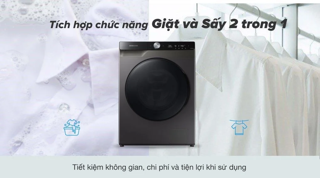 Máy giặt sấy Samsung 11kg sấy 7kg WD11T734DBX/SV khối lượng lớn, sấy nhanh và tiện lợi