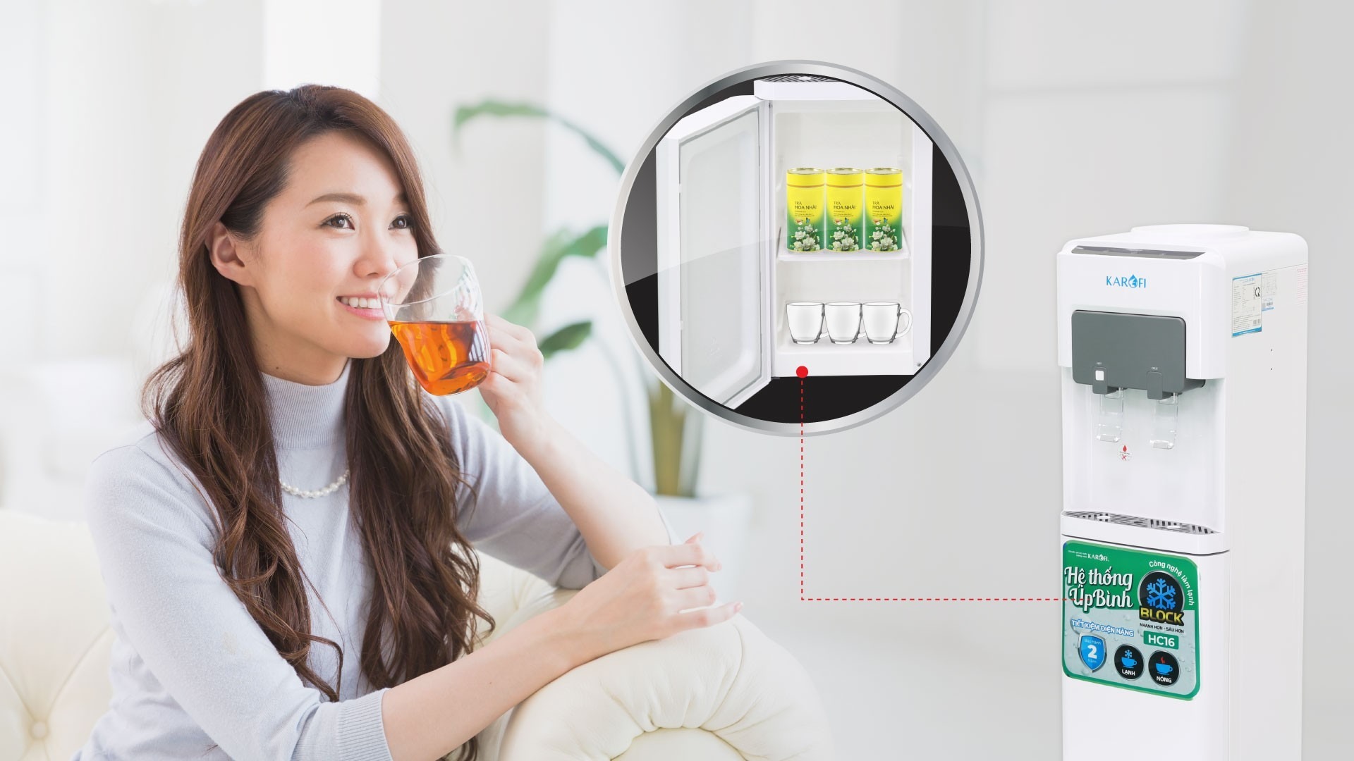 Cây nước nóng lạnh Karofi HC16 đồng hành cùng không gian sống hiện đại