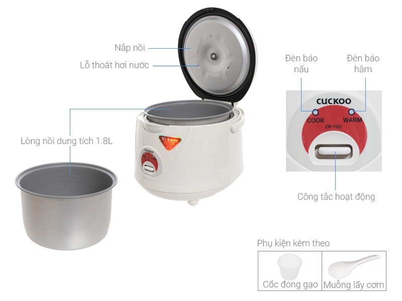 Nồi cơm điện Cuckoo CR-1021 1.8 Lít giải pháp nấu cơm ngon chuẩn Hàn Quốc cho mọi gia đình