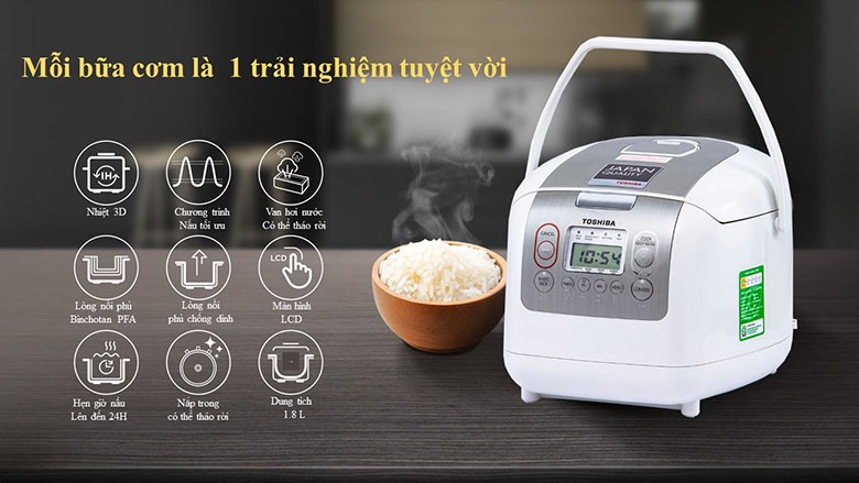 Đánh giá nồi cơm điện tử Toshiba RC-18NTFV(W) 1.8 Lít thiết kế sang trọng, hiệu suất vượt trội