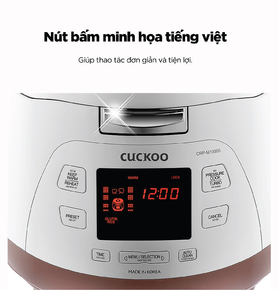 Nồi cơm áp suất điện tử Cuckoo CRP-M1000S 1.8 Lít Trắng – Hồng giải pháp nấu cơm nhanh, ngon và tiện nghi cho mọi gia đình