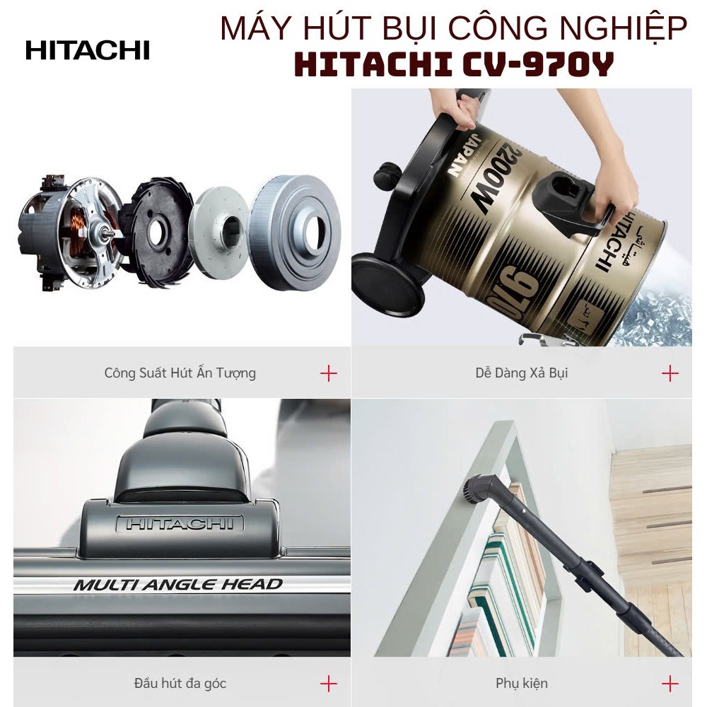 Máy hút bụi công nghiệp Hitachi CV-970Y/BR giải pháp vệ sinh mạnh mẽ cho không gian lớn
