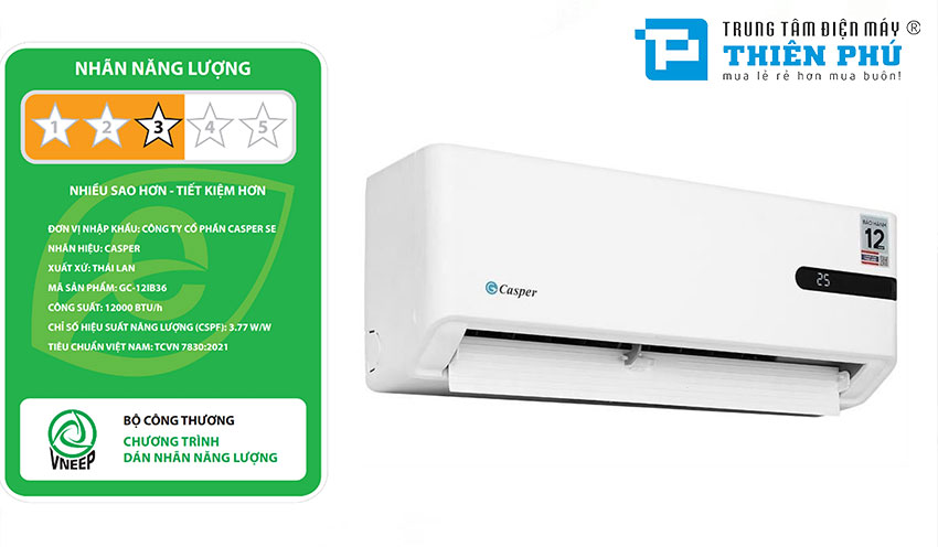 Yên tâm sử dụng điều hòa Casper inverter GC-12IB36 thả ga, tiết kiệm điện tối đa